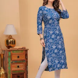 dressar Women Floral Print Viscose Rayon Straight Kurta image 3
