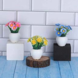 foliyaj Set of 3 Artificial Mini Plants with Pink, Blue and Yellow Daisies-picture-47