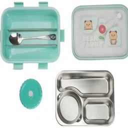 d&d nx 3 Compartment Stainless Steel Lunch Box with Steel Cutlery Inside 3 Containers Lunch Box image 3