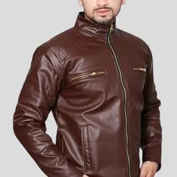 ps traders Men Solid Leather Jacket image 5