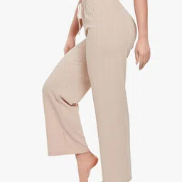 classy creations Women Comfort Fit White Pure Cotton Trousers image 3