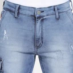 campus sutra Self Design Men Denim Blue Denim Shorts image 4