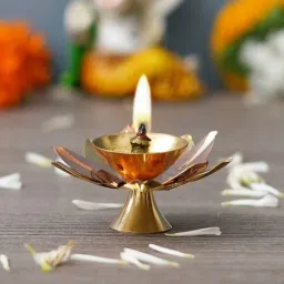 ecraftindia Gold Copper & Brass Lotus Shape Decorative Diya-picture-36