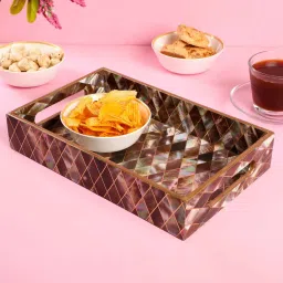 the home co. Brown & Gold MDF Wood Diamond Rectangle Serving Tray image 1