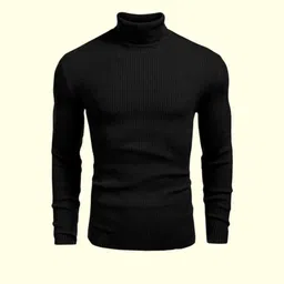 houseofcommon Men Striped High Neck Wool Blend Black T-Shirt-picture-21