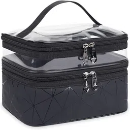 tradevast Makeup Bags Double Layer Travel Cosmetic Cases Make up Organizer Toiletry Bags-Black Makeup Vanity Box-picture-15