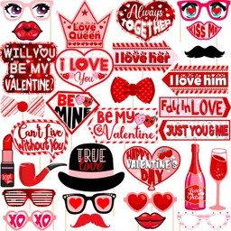 zyozique Valentine's Day Romantic Heart Love Selfie Funny Picture Props (Pack Of 31 ) Photo Booth Board-picture-16