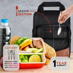 kavrixa Black-Tan Faux Leather & PVC with Detachable shoulder strap Tiffin bag KX-TB17 Lunch Bag image 2