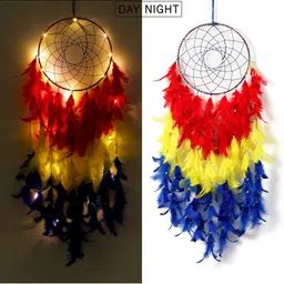 DULI Blue & Red Dream Catcher Hanging with Lights Windchimes image 1
