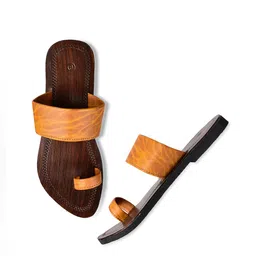 Aristitch Men Tan Self Design Leather Slip-On Flip Flops-picture-22