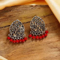 Estele Rhodium Plated Oval Studs Earrings-image-42