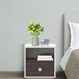a globia creations Dimora Bedside Table in Choco Brown & Frosty White Finish with Drawer image 1