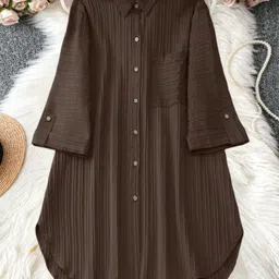 Women Regular Fit Self Design Button Down Collar Casual Shirt-image-17