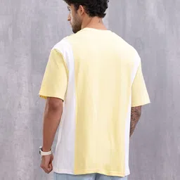 wrogn Men Printed Crew Neck Pure Cotton Yellow T-Shirt image 3