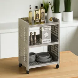 rapid product Plastic Storage Rack with Wheels – 3-Tier Multipurpose Organizer Shelf Plastic Kitchen Trolley-picture-12