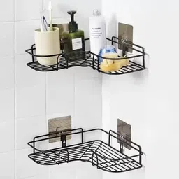 vaculace Multipurpose Self Adhesive Wall-Mounted Corner Storage Rack Bathroom Rack Stainless Steel Wall Shelf image 4