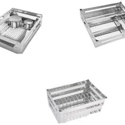 sanjari Stainless Steel (3 Piece 21X20X4,21X20X6,21X20X8 Modular Kitchen Basket Steel Kitchen Trolley-picture-17