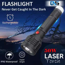 daily needs shop 50W Long Range Torch Light 2 In 1 Light Mode Rechargeable Handy 1200mAh Battery Torch image 4