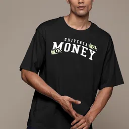 heartees Men Printed Round Neck Cotton Blend Black T-Shirt image 2