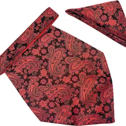 VOICI Men's Paisley Red & Black Color Pocket Square Cravat-picture-14