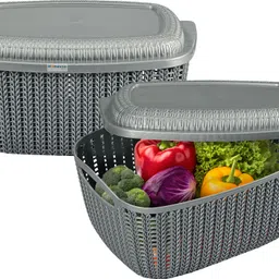 homestic 2 Pcs Plastic M 25 Basket for Storage Vegetables and Fruits with Lid | Grey Plastic Fruit & Vegetable Basket-picture-28