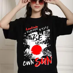 just roar Women Printed Round Neck Cotton Blend Black T-Shirt-picture-22