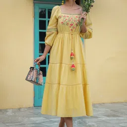 juniper Women Fit and Flare Yellow Midi/Calf Length Dress-picture-24