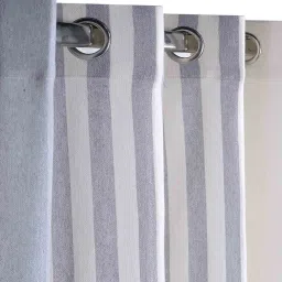 saral home Grey Cotton Striped 7 ft Light Filtering Eyelet (Set of 2) Door Curtains image 5