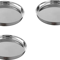 tannu craft Pack of 3 Stainless Steel Stainless Steel thali Traditional Shape Heavy Gauge Dinner Plate/Bhojan Thali Dinner Set-picture-28