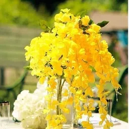 satyam kraft 3 pcs Artificial Wisteria Hanging Flowers for Home Decor festival decoration Yellow Westeria Artificial Flower image 2
