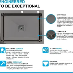 migsa Handmade Kitchen Sink 24" X 18" X 10" Tap hole Single Bowl Black Stainless Steel Matt Finish F_163 Vessel Sink image 3