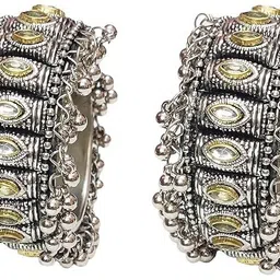 Oxidised Silver Beads Silver Bangle-image-0