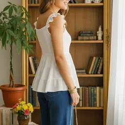 niloberry Party Ruffled Sleeves Solid Women White Top image 3