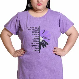 love london Women Printed Round Neck Cotton Blend Purple T-Shirt-picture-26