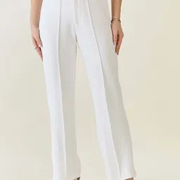 kotty Women Regular Fit White Viscose Rayon Trousers image 1
