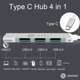 Orionis Type-C USB Hub | Type C Hub 4-in-1 USB Hub Type-C Adapter | 1 × USB 3.0 + 3 × USB 2.0 | USB Hub USB Hub image 3