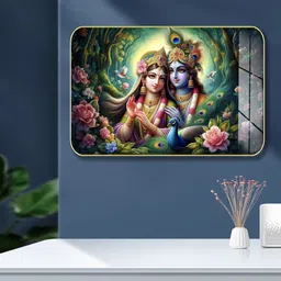 masstone Premium Crystal Radha Krishna High Gloss Surface with Golden Slim Frame Glass Print 12 inch x 18 inch Painting-picture-10