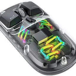 microware Transparent Wireless Mouse, Rechargeable, RGB Light Wireless Optical Mouse Wireless Ambidextrous Optical Gaming Mouse with Bluetooth-image-1