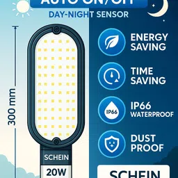 schein 20W LED Street Light White Color | Auto Day/Night Sensor – Auto On/Off | Power Saving, Time Saving & Maintenance-Free | Polycarbonate Body | BIS Approved R-97001945 | IP66 Waterproof | Ideal for Residential Areas, Gardens & Roadside Lighting | Pack of 1 Street Light Outdoor Lamp-picture-25