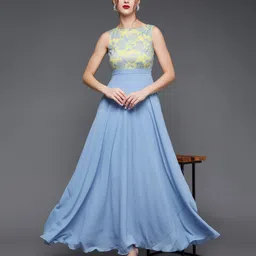 miss chase Women Gown Blue, Yellow Maxi/Full Length Dress-picture-11