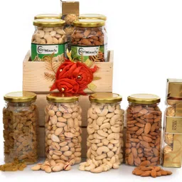 nutri miracle Diwali Dry Fruit & Nut Gifts Hamper/Box With Cashew,Almonds,Raisins,Pistachios,Ferrero Rocher For Bhai Dooj/Birthday/Anniversary/Christmas/Thanks Giving/Corporate Gift Wooden Gift Box-picture-34