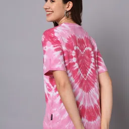the dry state Women Tie & Dye Round Neck Pure Cotton Pink T-Shirt image 2