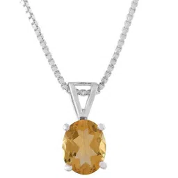 Femme Jam 925 Sterling Silver Natural Citrine Gemstone Pendant & Chain for Women & Girls Quartz White Gold Pendant-picture-29