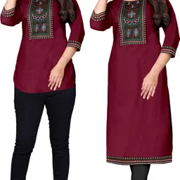 Pack of 2 Women Embroidered Cotton Blend A-line Kurta-image-6