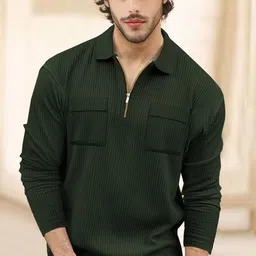Men Solid Polo Neck Cotton Blend Green T-Shirt-image-23