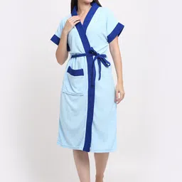 Sky Blue & Turkish Blue Free Size Bath Robe-image-10