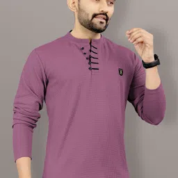 vebnor Men Self Design Mandarin Collar Polyester Purple T-Shirt image 5