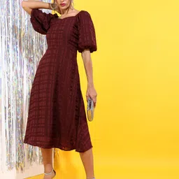 tokyo talkies Women Fit and Flare Maroon Midi/Calf Length Dress-picture-42