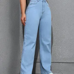 silver threads Women Straight Fit High Rise Light Blue Jeans image 4