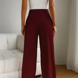 fabflee Pack of 2 Women Comfort Fit Grey, Maroon Cotton Blend Trousers image 3